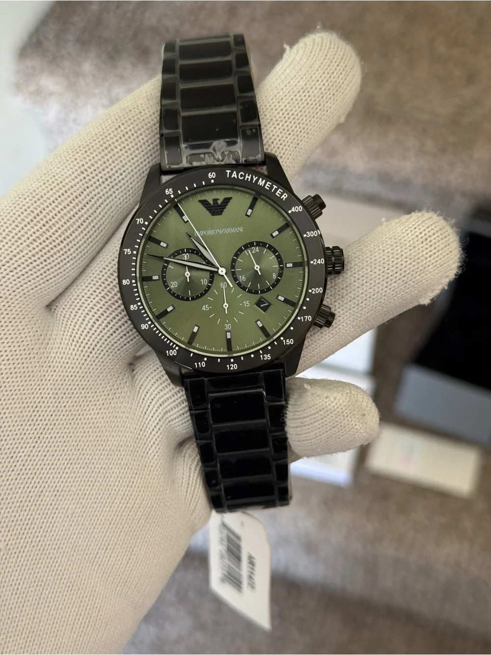Emporio Armani Black mate with Green Chronograph dial Men's Watch